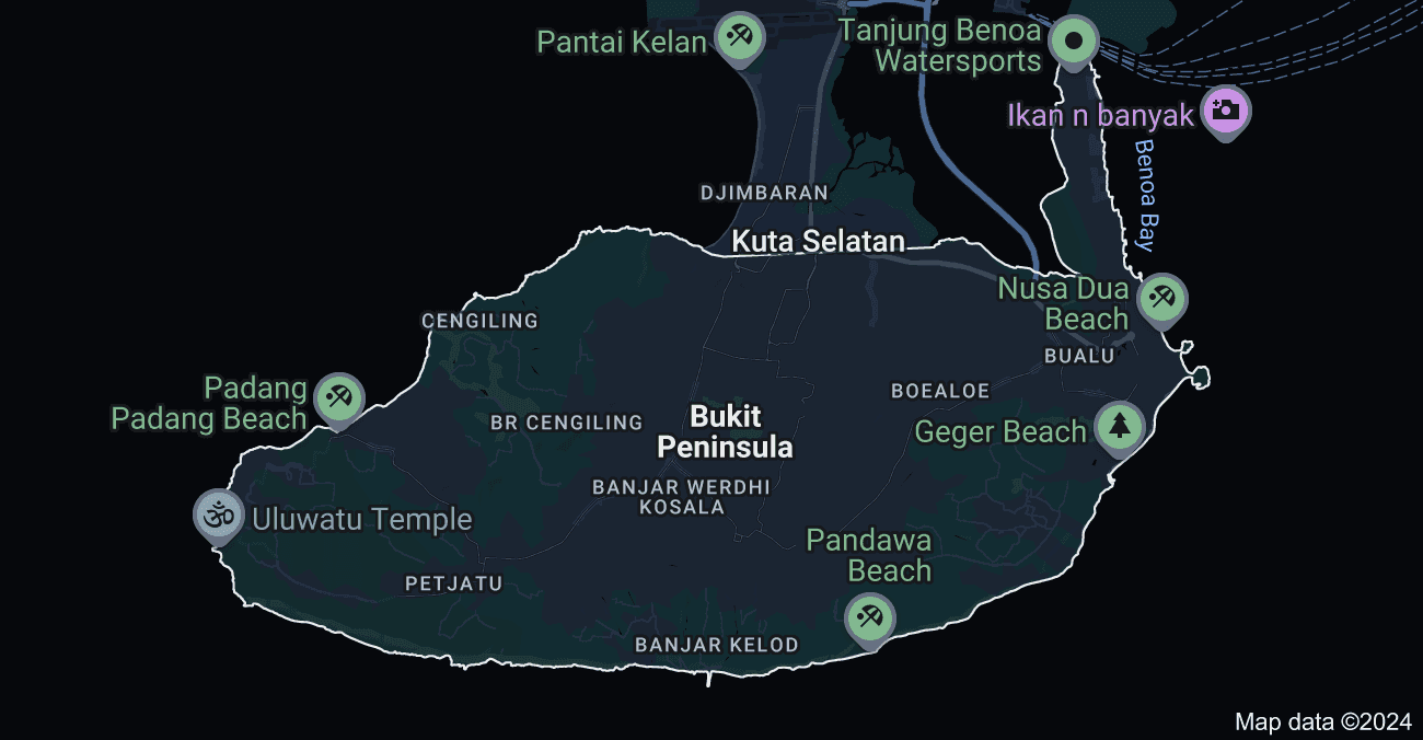 Map of Bukit Peninsula, Bali, Indonesia